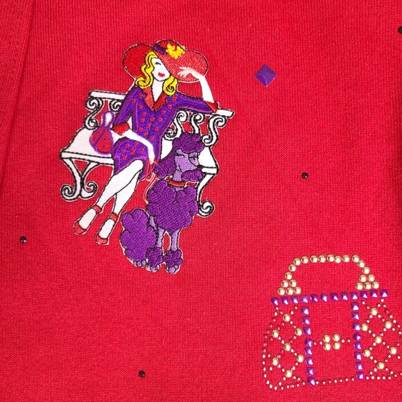 Vintage Jerzees Cardigan Sweater Womens One Size Red Embroidered Lady Poodle‎ - Picture 5 of 15